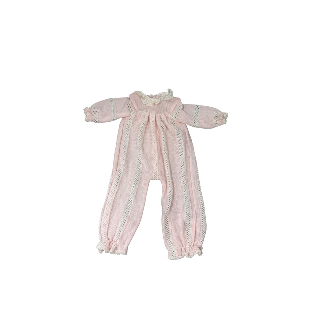 Vintage Pink Knit Pointelle Romper Lace Collar Long Sleeve Jumper Baby Outfit